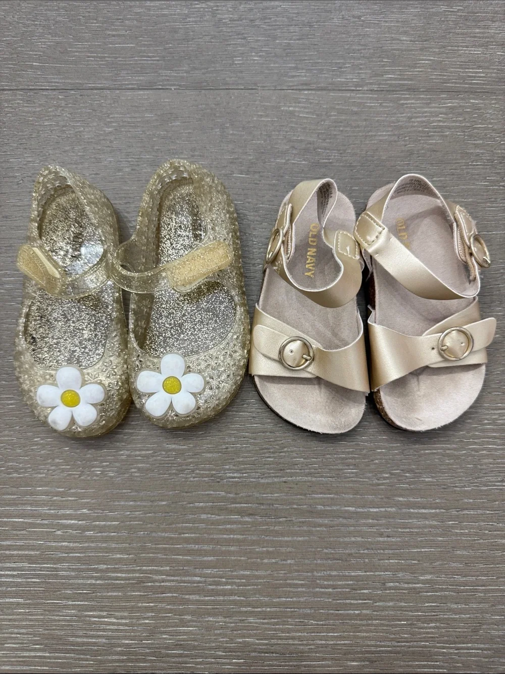2 pairs of Old Navy Shoes - Gold Glitter Jelly and Metallic Gold Sandals